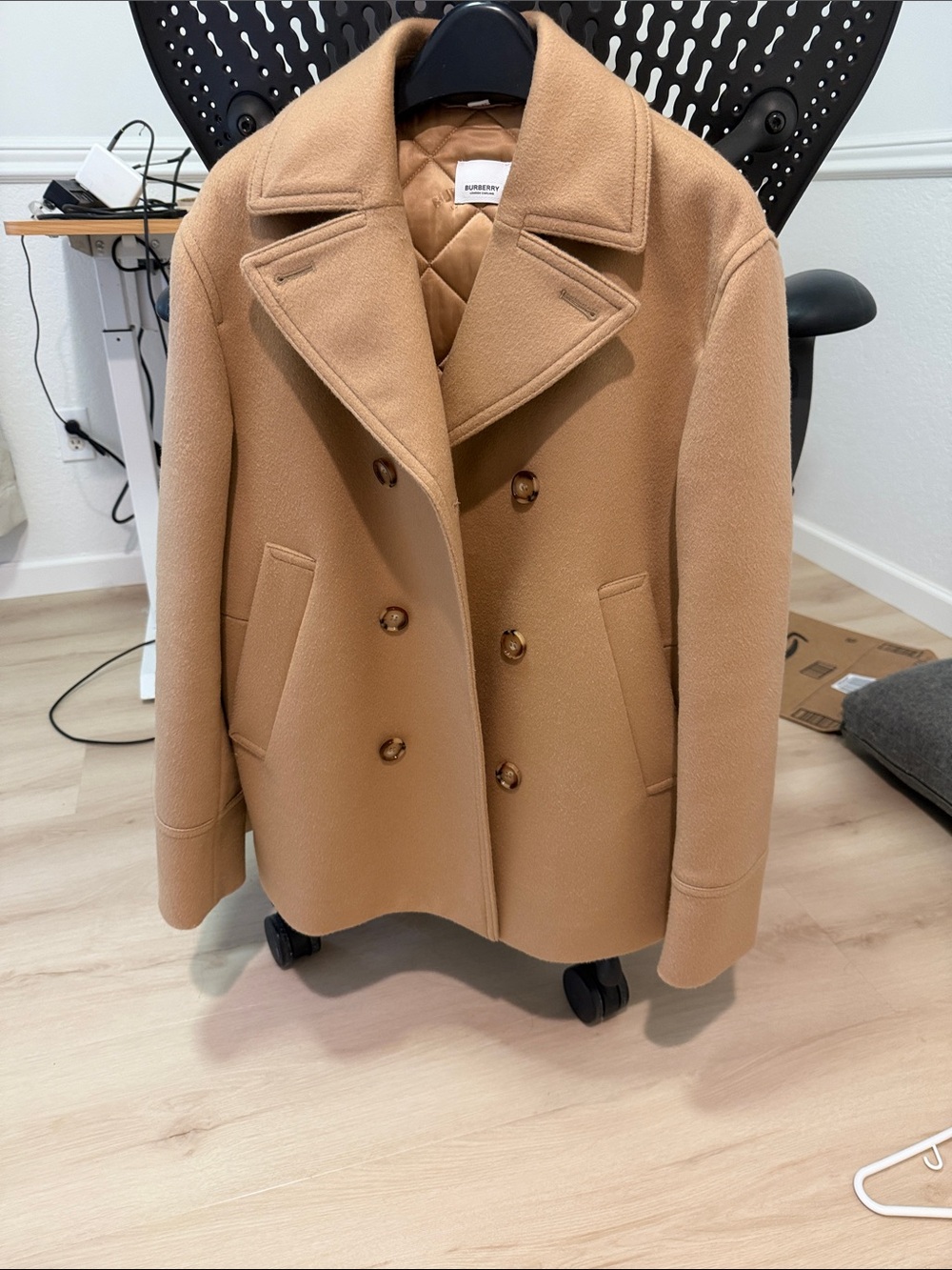 Burberry Camel Quilted-Lined Double-Breasted Wool Coat
